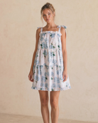 The Hydrangea Set mini flutter-tie pajama dress in Hydrangea Ribbons print
