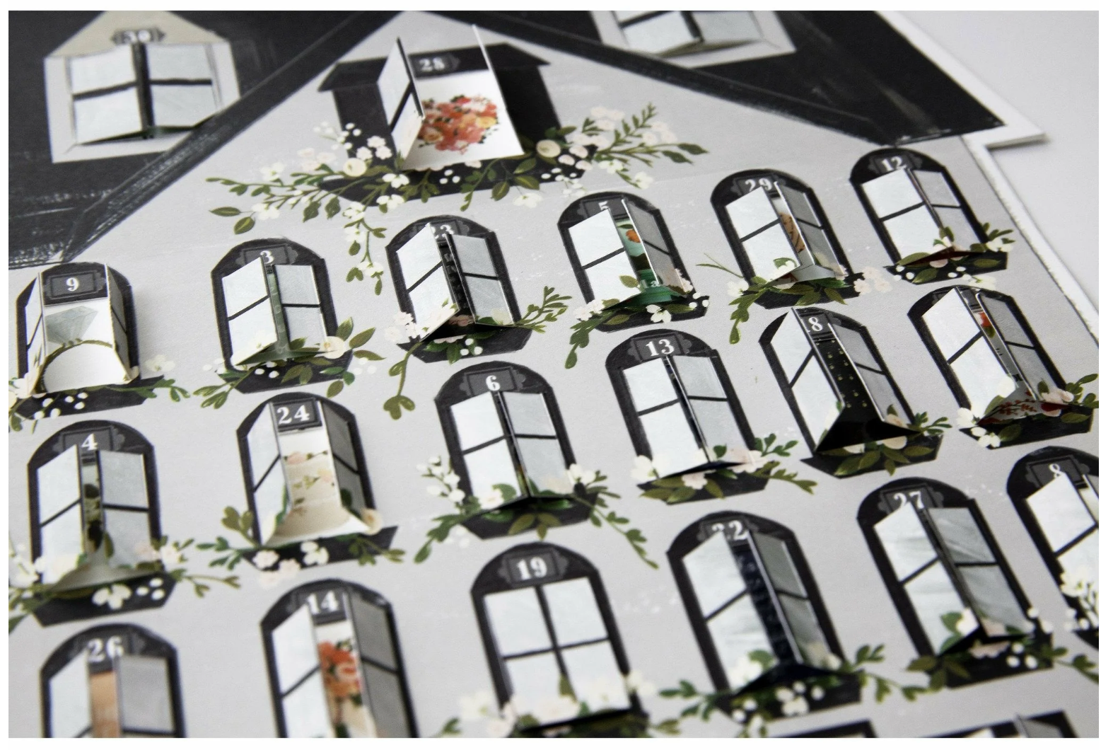 Advent calendar with house design and window details